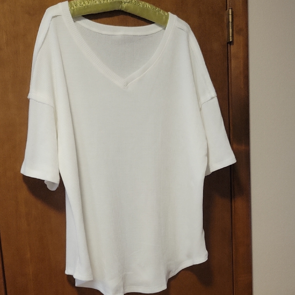 NWOT White Waffle Knit Thermal Short Sleeve Top Womens 2XL